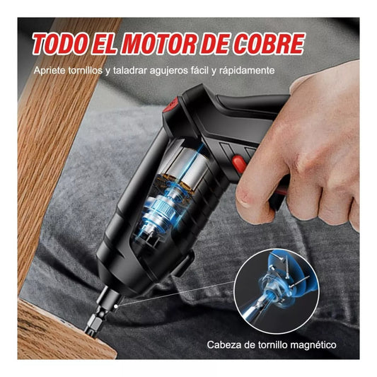 Destornillador Eléctrico Multifunción con Mango Giratorio – 47 Piezas Pro