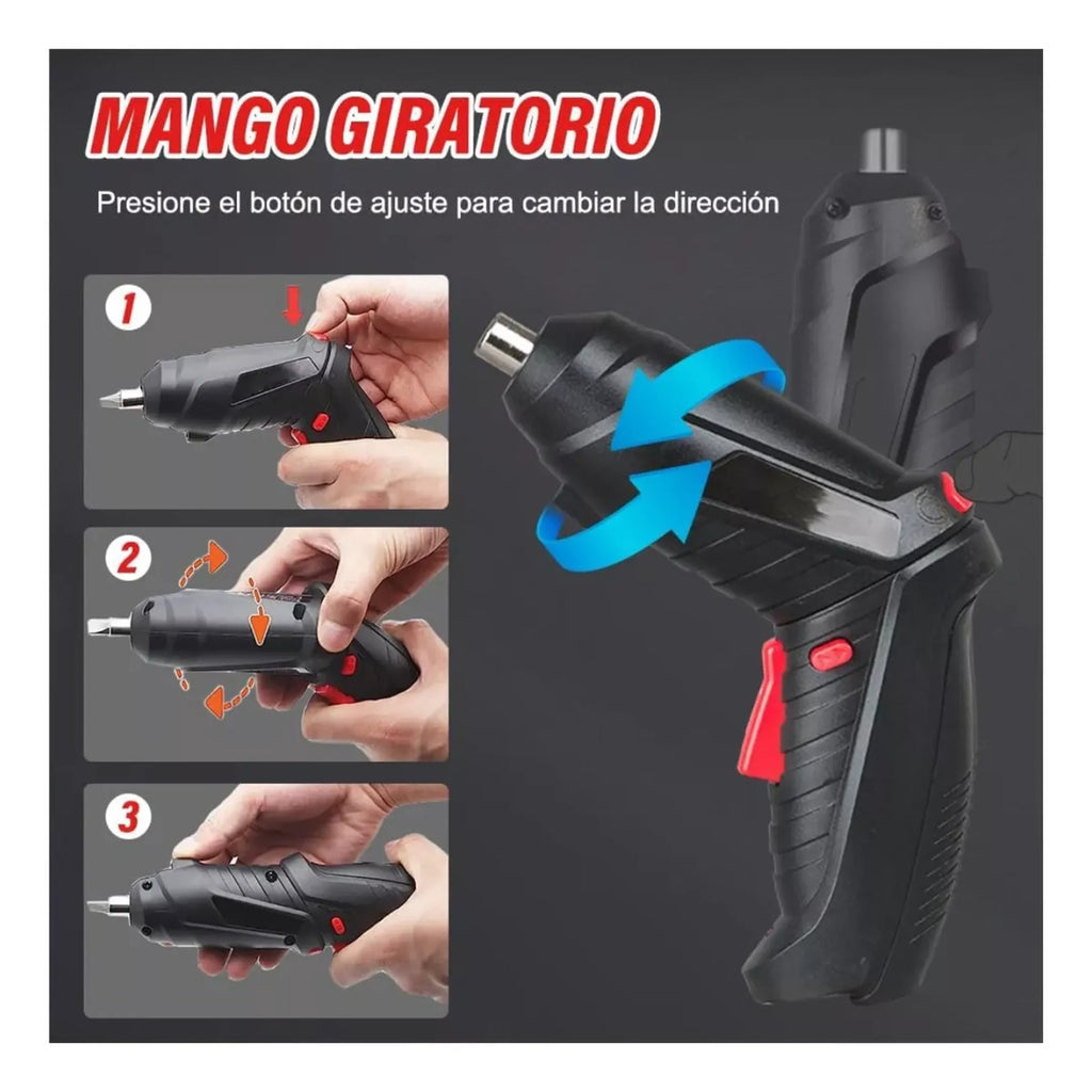 Destornillador Eléctrico Multifunción con Mango Giratorio – 47 Piezas Pro