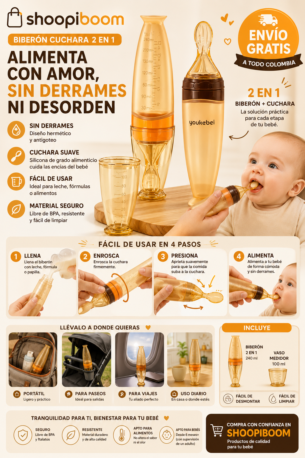 Biberón Cuchara Dosificador para Bebés 2 en 1